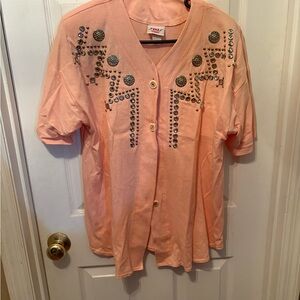 Peach‎ Embellished Button-Up Top
